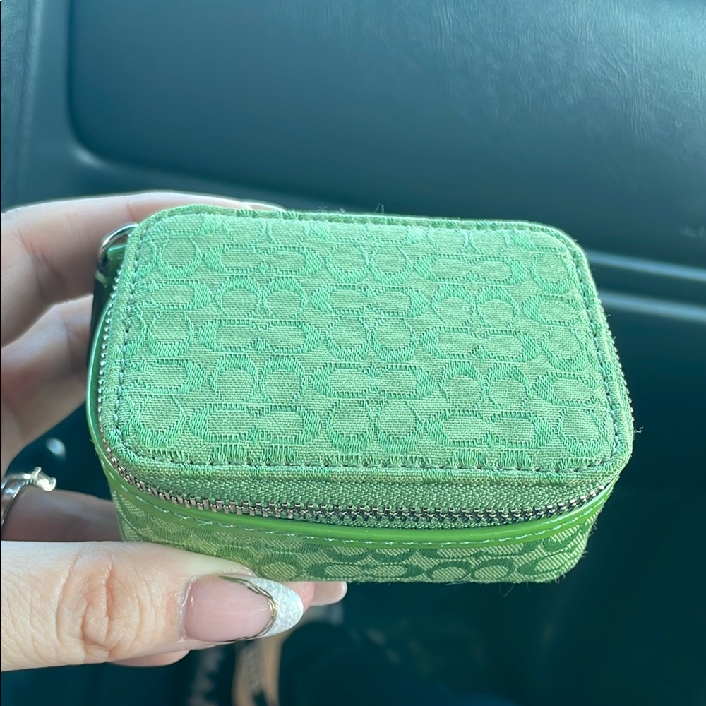 Coach Lime Green Textured Zip pill Pouch